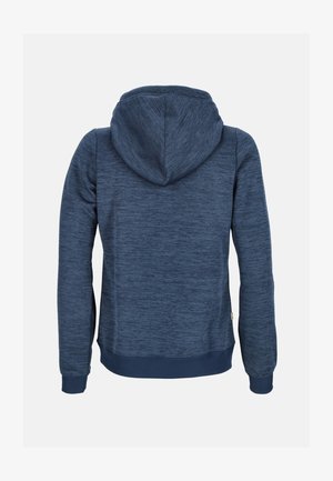 Felpa blu navy con un motivo texturizzato e melange. Presenta un cappuccio con cordini e polsini a costine. Design semplice e casual senza loghi visibili.
