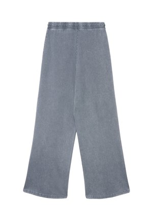 Grau weite Hose mit elastischem Bund. Hergestellt aus weichem Stoff mit subtiler Textur und sauberen Säumen. Keine sichtbaren Taschen.