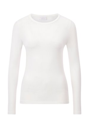 T-shirt bianca aderente a maniche lunghe realizzata in cotone liscio. Design girocollo con maniche dritte e finitura minimalista. Nessun motivo o accento.