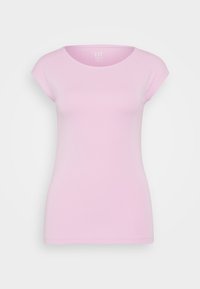 Light pink short-sleeve t-shirt made of soft cotton fabric. Features a round neckline and a fitted shape. Minimalist design without patterns.