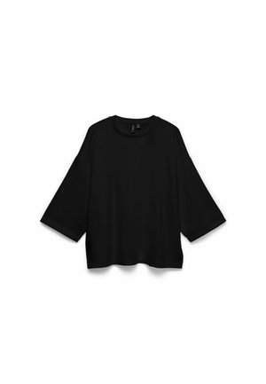 Chemise noire oversize à manches longues, manches larges et encolure ronde, présentée à plat sur un fond blanc.