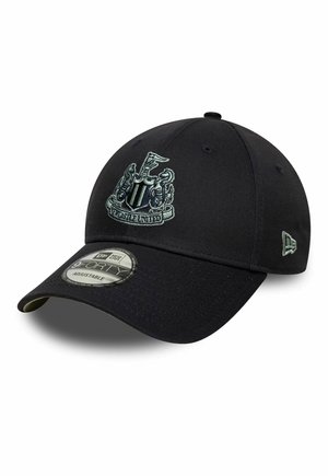 Black adjustable baseball cap with Newcastle United logo embroidered on front and New Era logo on side.