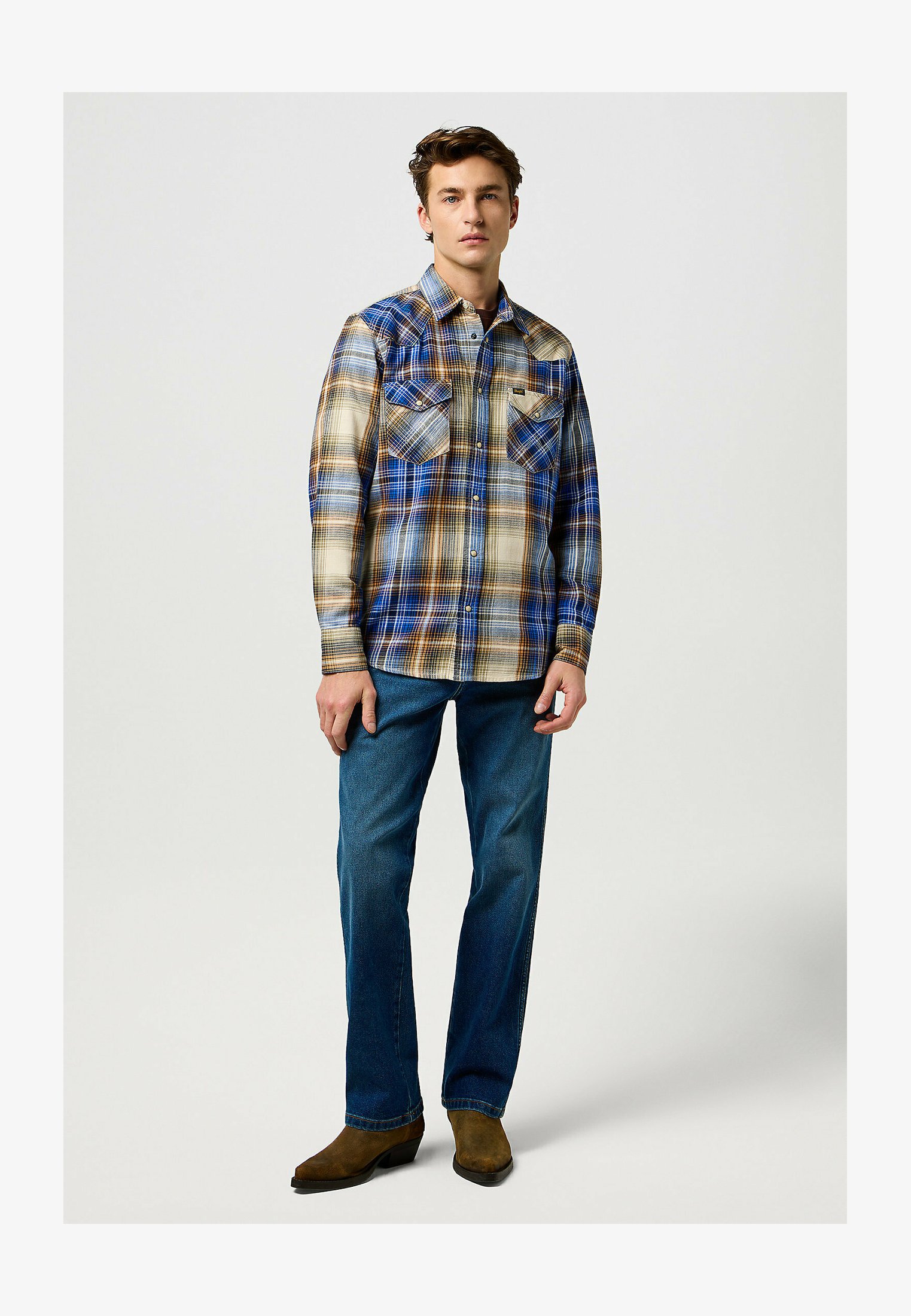 Wrangler Western Shirt Camicia Uomo, Birch Blue, Taglia M, 100% Cotone, Vestibilità Regolare, Lavabile In Lavatrice