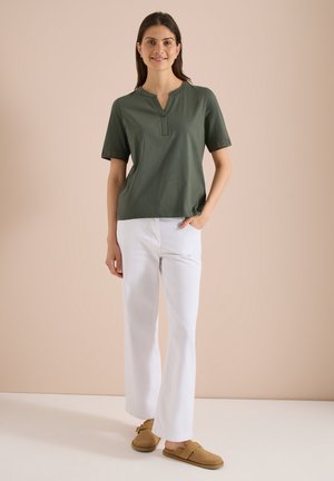 Cecil, T-SHIRT WITH SPLIT NECK AND CROCHET TAPE - Camiseta estampada - khaki