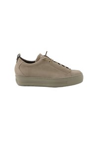 Sneaker beige in suede con finitura testurizzata, design con lacci e suola in gomma a contrasto. Presenta un gancio sul tallone per un'indossatura facile.