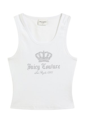 Wit geribd tanktop met strass-steen kroontje en de tekst "Juicy Couture Los Angeles 1995" op de voorkant, maat small label aan de binnenkant van de halslijn.