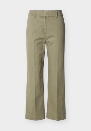 Men’s straight-leg khaki trousers with belt loops and front crease detailing, displayed on a white background.