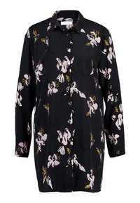 Camicia nera con bottoni, caratterizzata da un motivo floreale in rosa e giallo, maniche lunghe e una vestibilità comoda. Realizzata in tessuto leggero e morbido.
