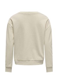 Sweatshirt beige clair avec un col arrondi, des épaules tombantes et des poignets et un ourlet côtelés. Fabriqué en tissu doux et texturé.