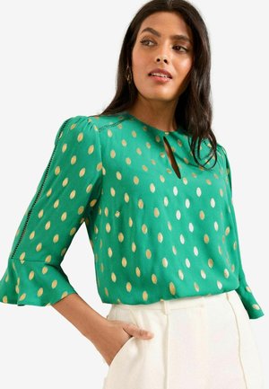 REGULAR FIT - KEYHOLE DETAIL CREW NECK FLUTE SLEEVE - Blouse - green foil