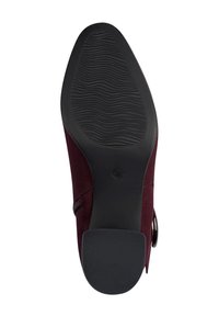 Stivale bordeaux con tomaia in tessuto morbido, suola in gomma con texture ondulata e punta arrotondata elegante. Taglia 37 segnato sulla suola.