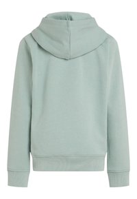 Felpa verde chiaro realizzata in tessuto morbido, con tasca a marsupio, cappuccio con stringhe, polsini a costine e un design semplice e minimale.