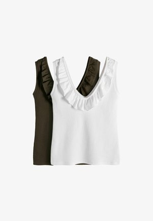 THE SET, REGULAR FIT - 2 PACK FRILL NECK SCOOP VESTS . - Felső - khaki green white