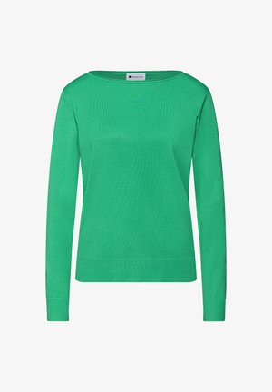 Grøn langærmet strikket sweater med rund hals og ribkant ved ærmer og kant, mærket med Street One.