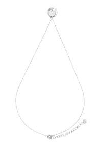 Collier en chaîne argentée avec un arrière-plan rond et une longueur ajustable. Présente des maillons délicats et un petit accent circulaire à l'extrémité.