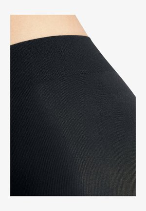 Leggings neri a costine con una cintura liscia, caratterizzati da un design aderente e una texture morbida, adatti per un uso versatile.
