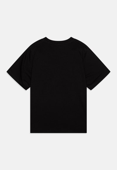 Black short-sleeve t-shirt made of soft cotton, featuring a crew neck, clean stitching, and a smooth, matte texture.