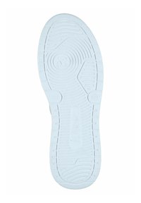 Valkoinen kuminen kengänpohja, jossa on teksturoitu kulutuspinta, brändinimi "Rieker", koko 37 ja teksturoitu pito malli. 