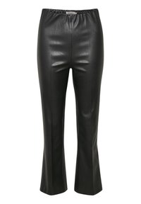 Svarta läderbyxor i cropped-modell med en slät yta, utställd nederkant och elastisk midja. Snyggt och figurnära design.