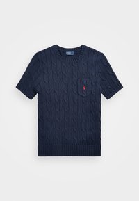 Cable Knit Cotton Short Sleeve Sweater - Basic T-shirt - hunter navy