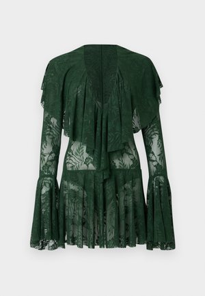 LONG SLEEVE DEEP RUFFLE MINI DRESS - Cocktailjurk - dark emerald