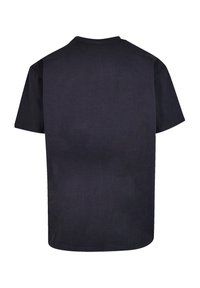 Donker marineblauwe T-shirt met korte mouwen en ronde hals, met een gladde textuur en een rechte snit, van achteren weergegeven zonder zichtbare logo's.