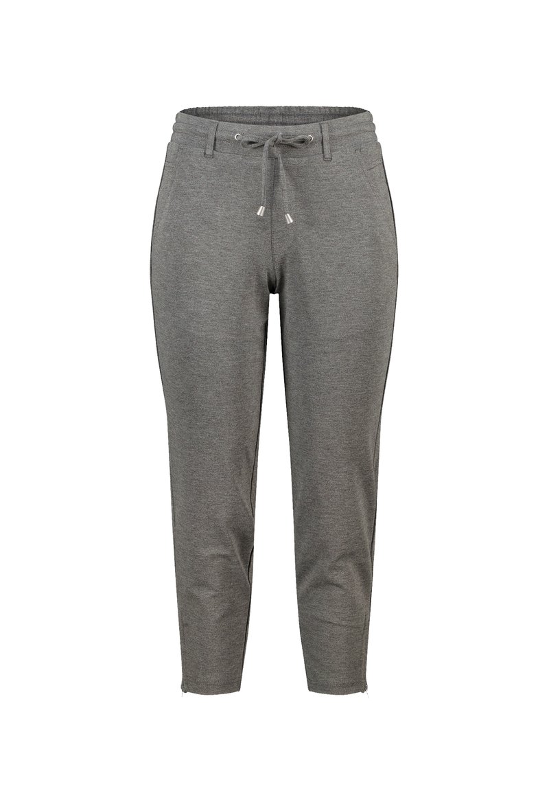 Pantalons de jogging gris en tissu doux, avec une taille élastique munie d'un cordon de serrage, des chevilles resserrées et des poches latérales.