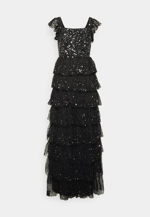 SQUARE NECK TIERED SKIRT EMBELLISHED DRESS - Galajurk - black