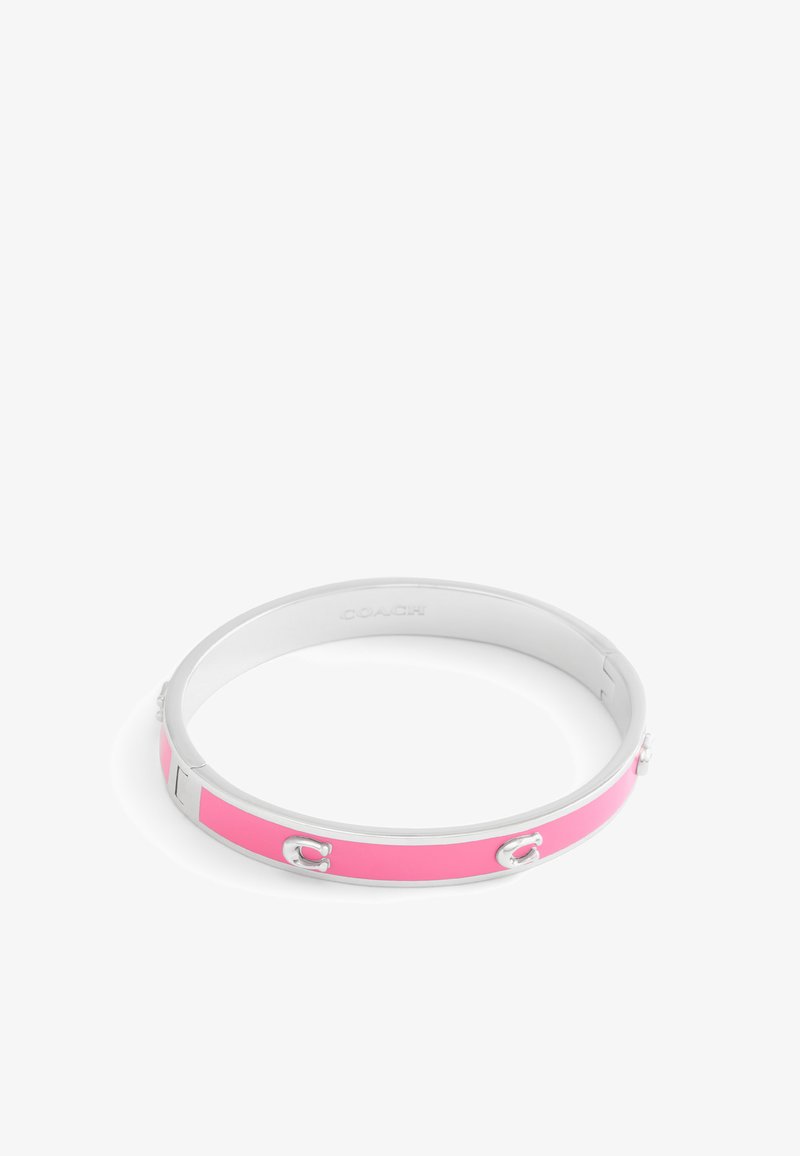 Hopeaketin hopeaketju, jossa on kirkas vaaleanpunainen emalipinnoite, metalliset yksityiskohdat ja sileä, kiiltävä pinta.