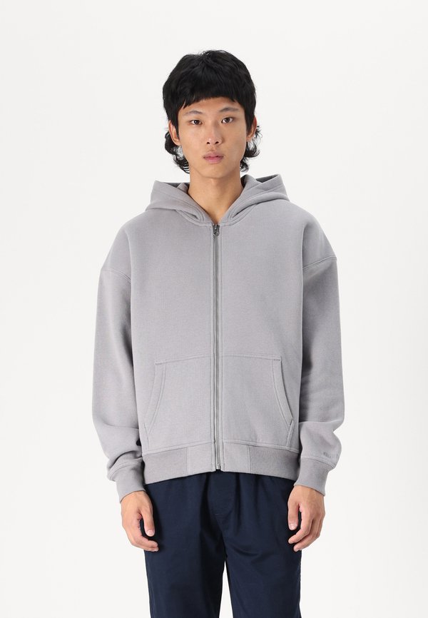 Boxy Faux Shearling-Lined Zip-Up Hoodie - Hoodie - smoked pearl faux wash