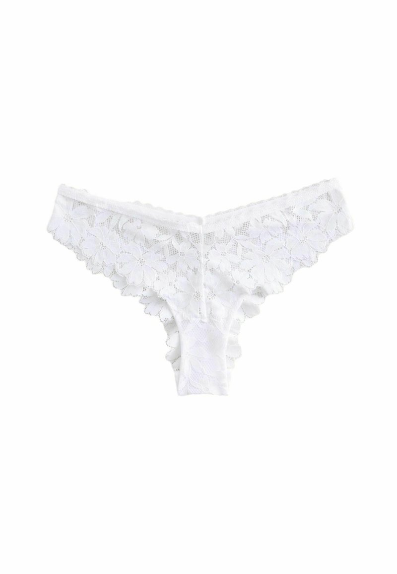 Hvid blonde trusse med blomsterprint, bølgede kanter og blødt stof. Har en behagelig talje og minimal dækning bagpå.