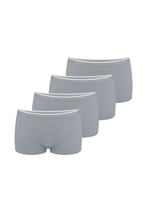 Grå bomulds boyshorts til drenge med en off-white elastisk linning, præsenteret i et sæt af fire. Glat tekstur uden mønstre eller yderligere detaljer.