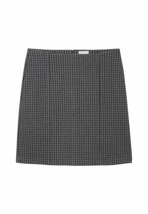 Jupe écossaise grise au design ajusté, fabriquée en tissu texturé. Comprend une fermeture éclair à l'arrière et une étiquette à la taille.
