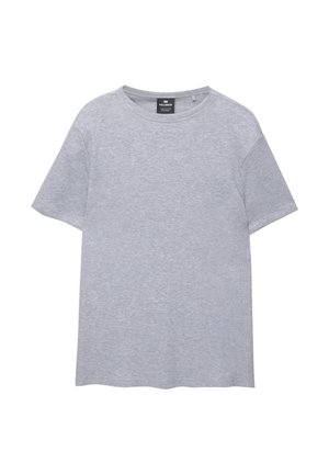 Grijze korte mouw t-shirt van katoen. Heeft een ronde halslijn en een relaxte pasvorm. Eenvoudig ontwerp zonder patronen of accenten.