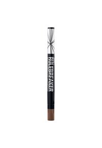 Eyeliner Rulebreaker in un tubo nero con un cappuccio geometrico argentato. La punta è di colore bronzo metallico, progettata per un'applicazione precisa.