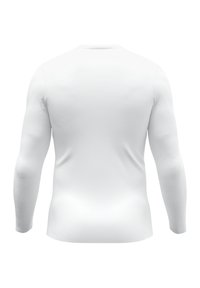 Langärmliges weißes Hemd aus glattem Stoff, mit Rundhalsausschnitt, figurbetontem Schnitt und ohne sichtbare Logos oder Muster.