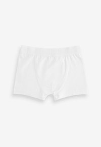 Boxers en coton blancs avec une ceinture élastique douce ornée d'un logo de la marque en relief, texture lisse et coupe classique.