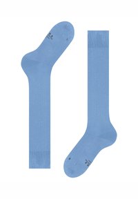 Ανοιχτό μπλε βαμβακερές κάλτσες με απαλό υφή, που διαθέτουν ενισχυμένη φτέρνα και δάχτυλο. Έχουν ριχτό μανίκι στην κορυφή.