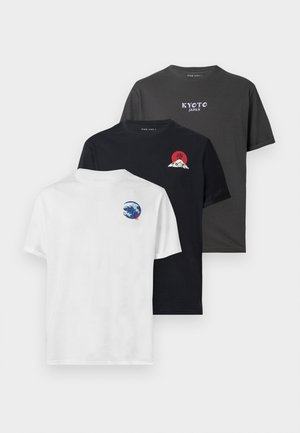 Pier One, 3 PACK - T-shirt print - white/black/dark grey