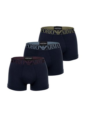 Boxer-culottes pour hommes en bleu marine, gris et bordeaux. Tissu en mélange de coton, ceinture élastique avec logo de la marque, design ajusté.