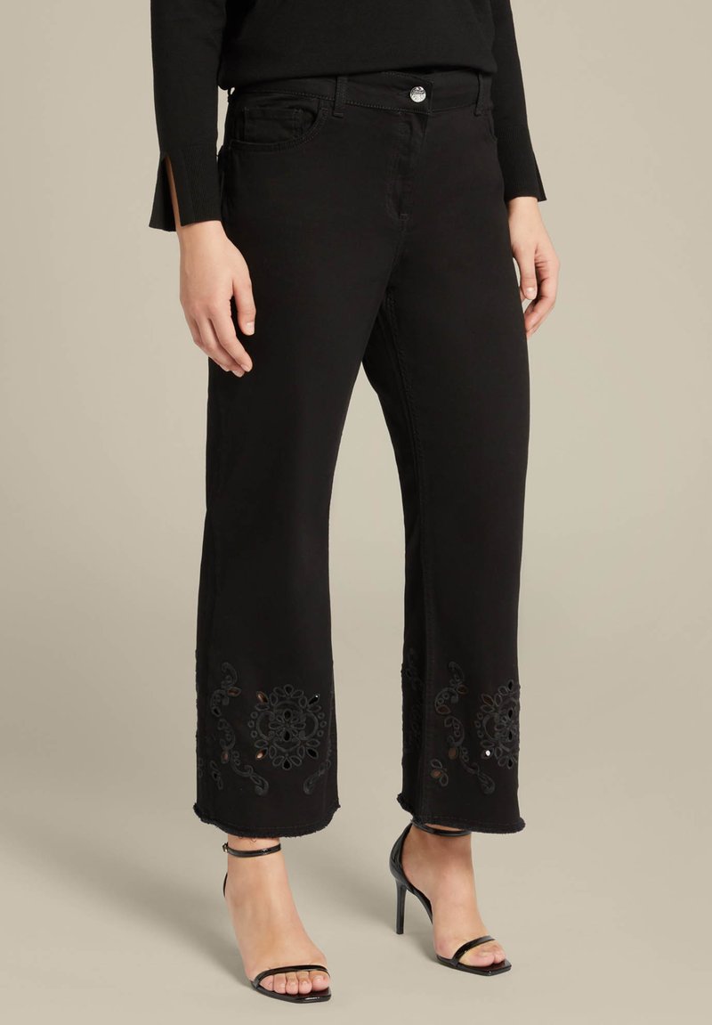 Gonna (Jupe) Jeans ELENA MIRÒ - Noir Avec Inserts En Jersey - 97% Coton 3% Élasthanne - Neuve Avec Étiquettes