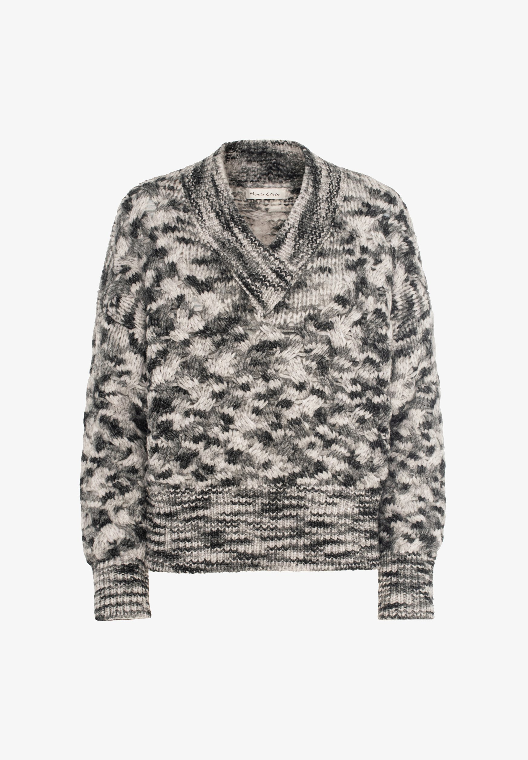 Manila Grace MELANGE PATTERN V-NECK Maglione grey/grigio