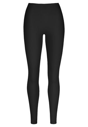 Black leggings made of stretchy fabric, featuring a high waistband and a smooth texture, with no visible patterns or embellishments.
