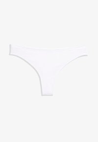 String blanc en tissu lisse et extensible. Caractérisé par un design minimaliste avec une taille basse et des bords sans couture.