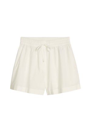 Shorts blancs décontractés avec taille élastique et cordon à l'avant, coupe ample et longueur mi-cuisse.