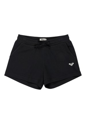 Shorts décontractés noirs avec taille à cordon, poches latérales et petit logo blanc Roxy sur la jambe gauche.