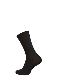 Calzino in cotone nero con una texture liscia e una fascia a coste, caratterizzato da una forma contornata per il supporto e il comfort del piede.