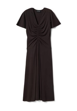 Les Copains, BLACK DRESS WITH RUCHED V-NECKLINE - Day dress - chocolate brown