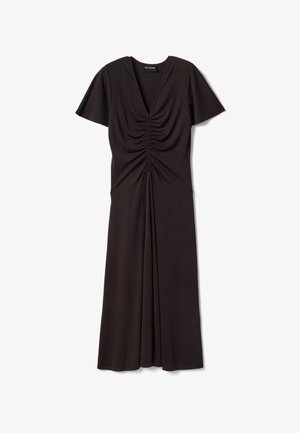 Les Copains, BLACK DRESS WITH RUCHED V-NECKLINE - Day dress - chocolate brown