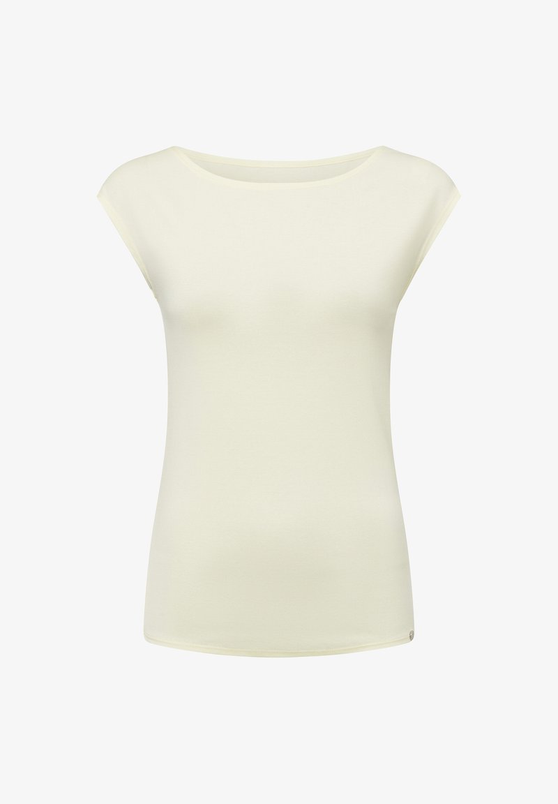 Lichtgele, korte mouwen top met een ronde halslijn, gemaakt van zachte stof, met een strakke pasvorm en een klein logo op de zoom.